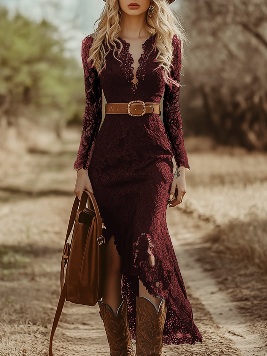 Ravina | Elegant and Sophisticated Long Sleeve Lace Midi Dress 1