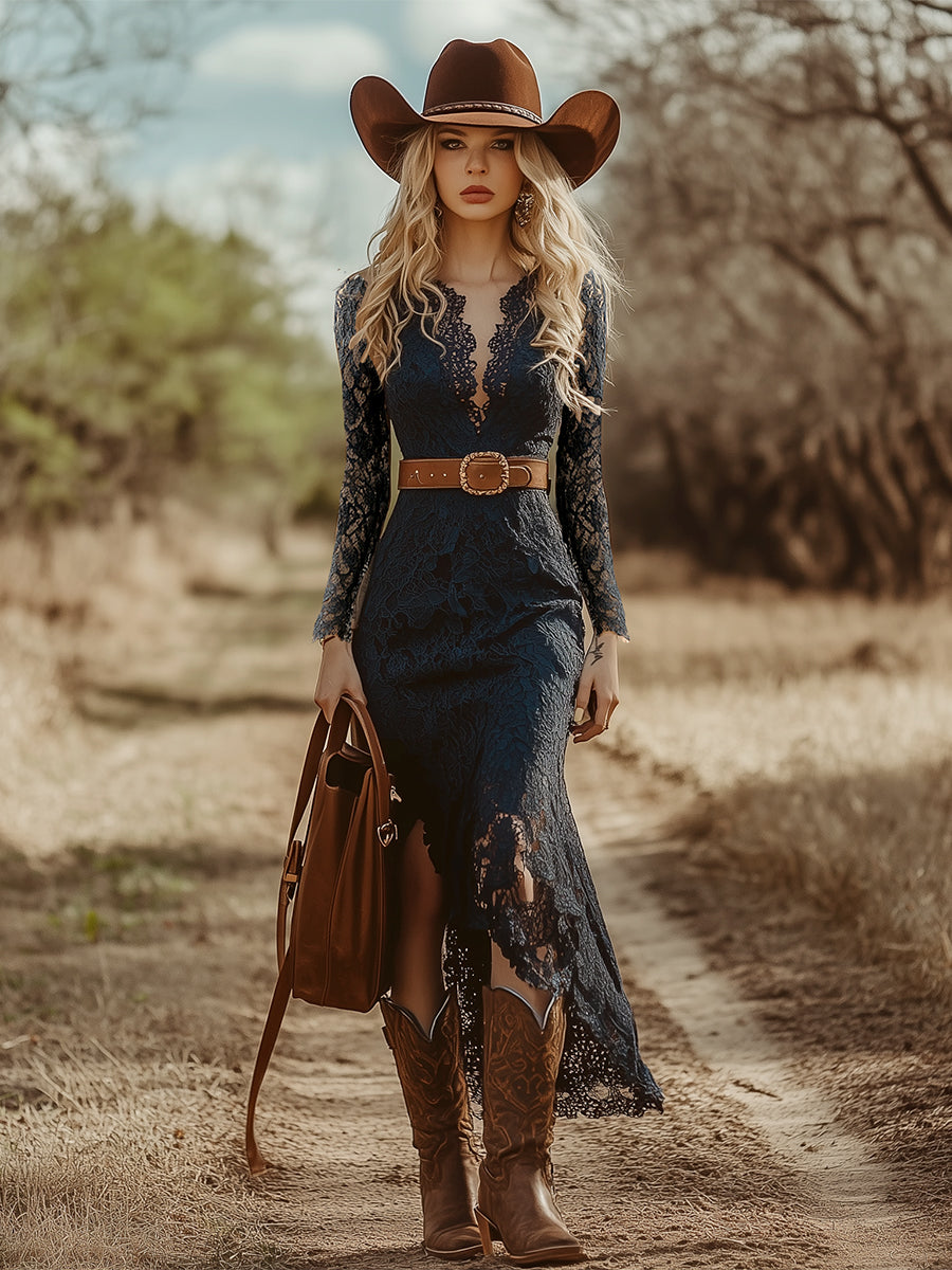 Ravina | Elegant and Sophisticated Long Sleeve Lace Midi Dress 2
