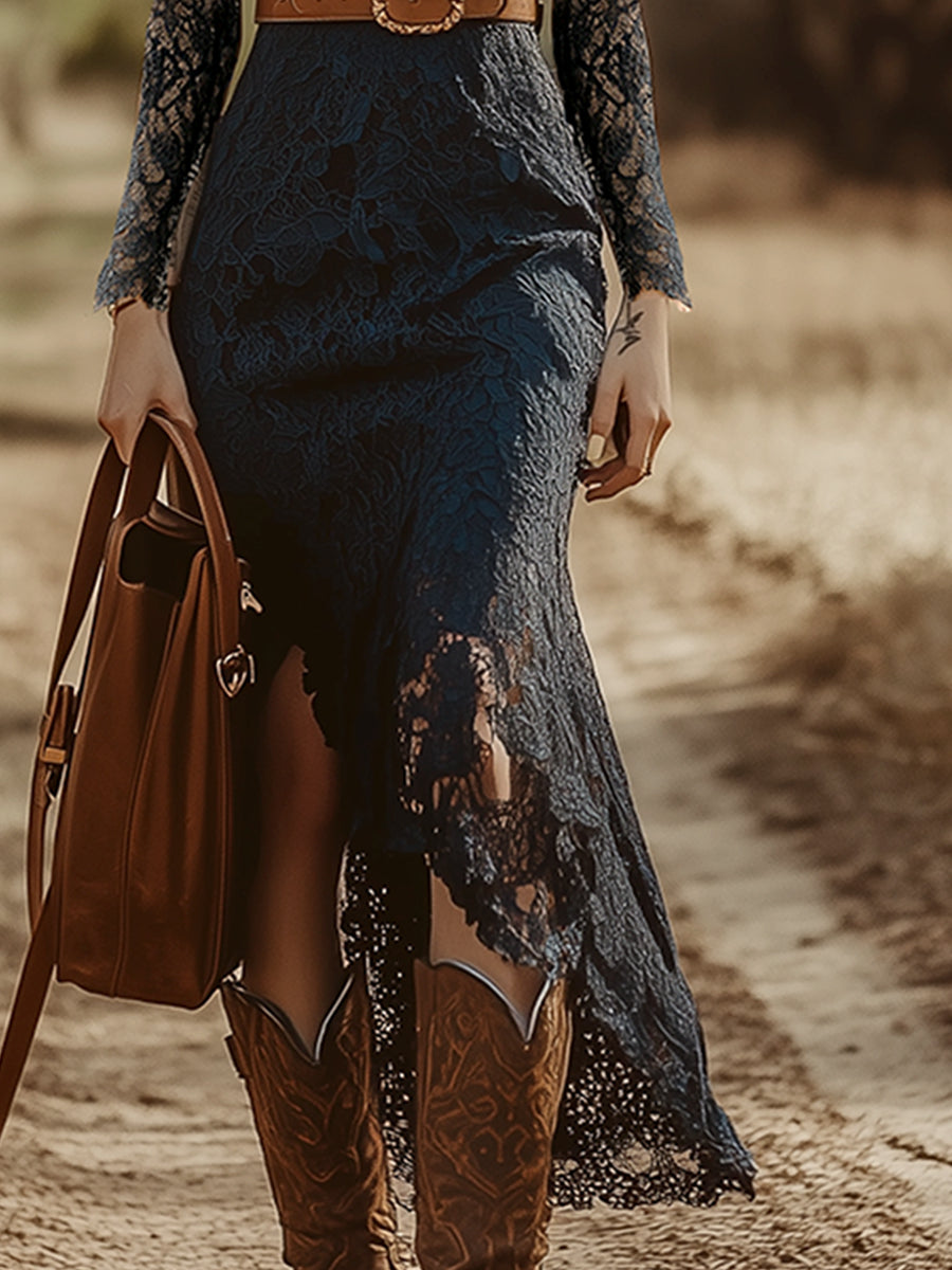 Ravina | Elegant and Sophisticated Long Sleeve Lace Midi Dress 4