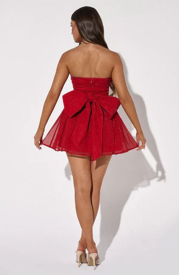 Rivelle | Glitter Party Dress Stylish Short Fit Elegant Bow Detail 2
