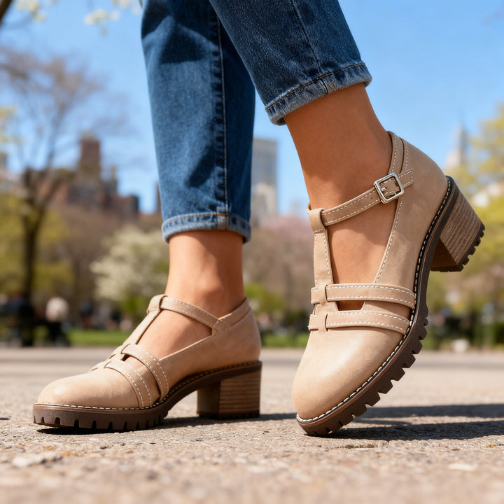 Romy | Women's Loafers T-Strap Block Heel Retro Chic Style 2