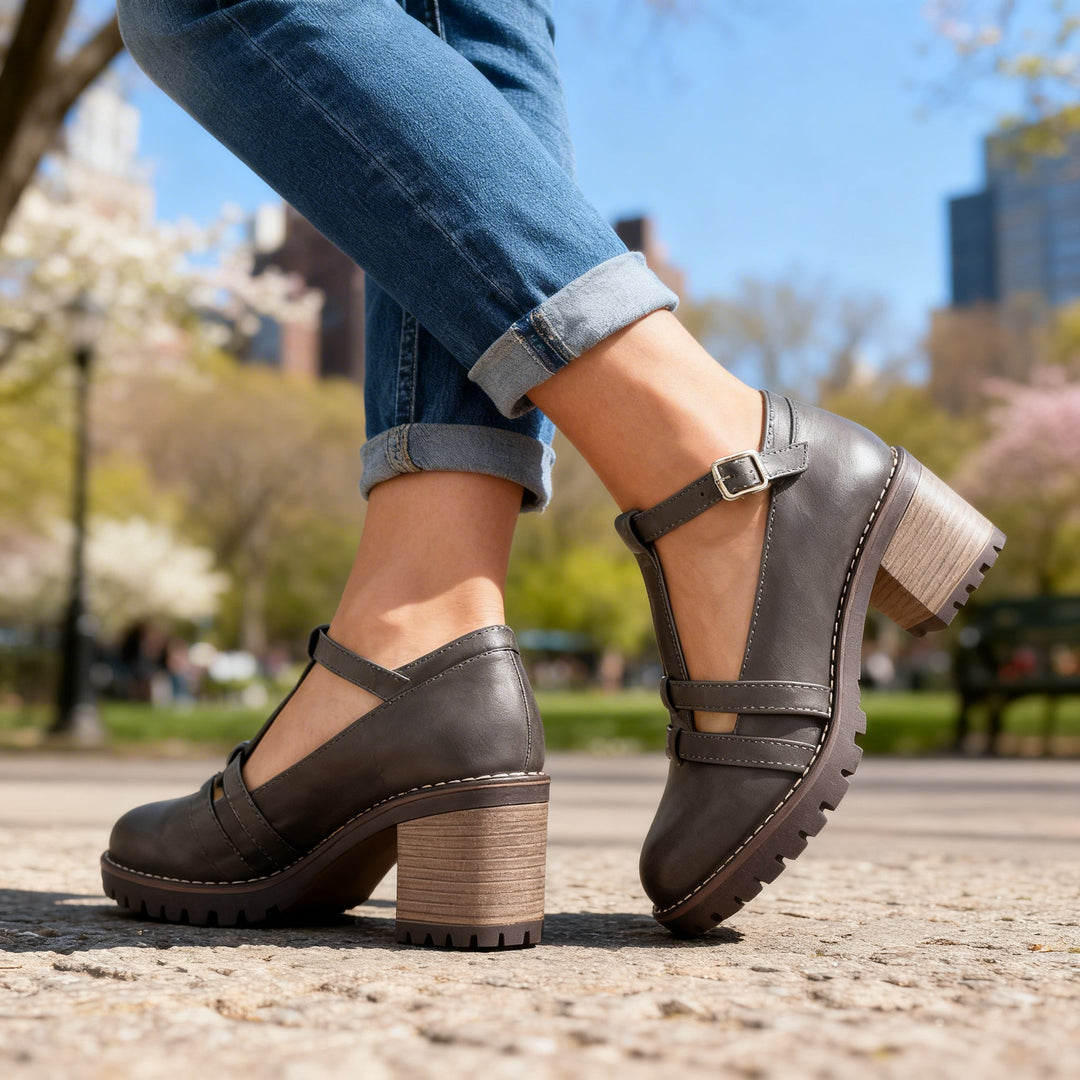 Romy | Women's Loafers T-Strap Block Heel Retro Chic Style 3