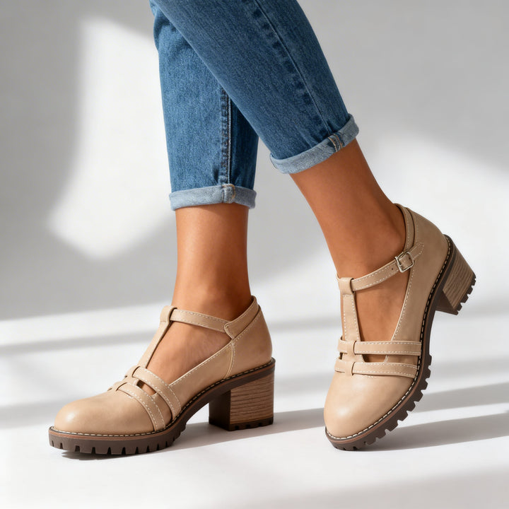Romy | Women's Loafers T-Strap Block Heel Retro Chic Style 4