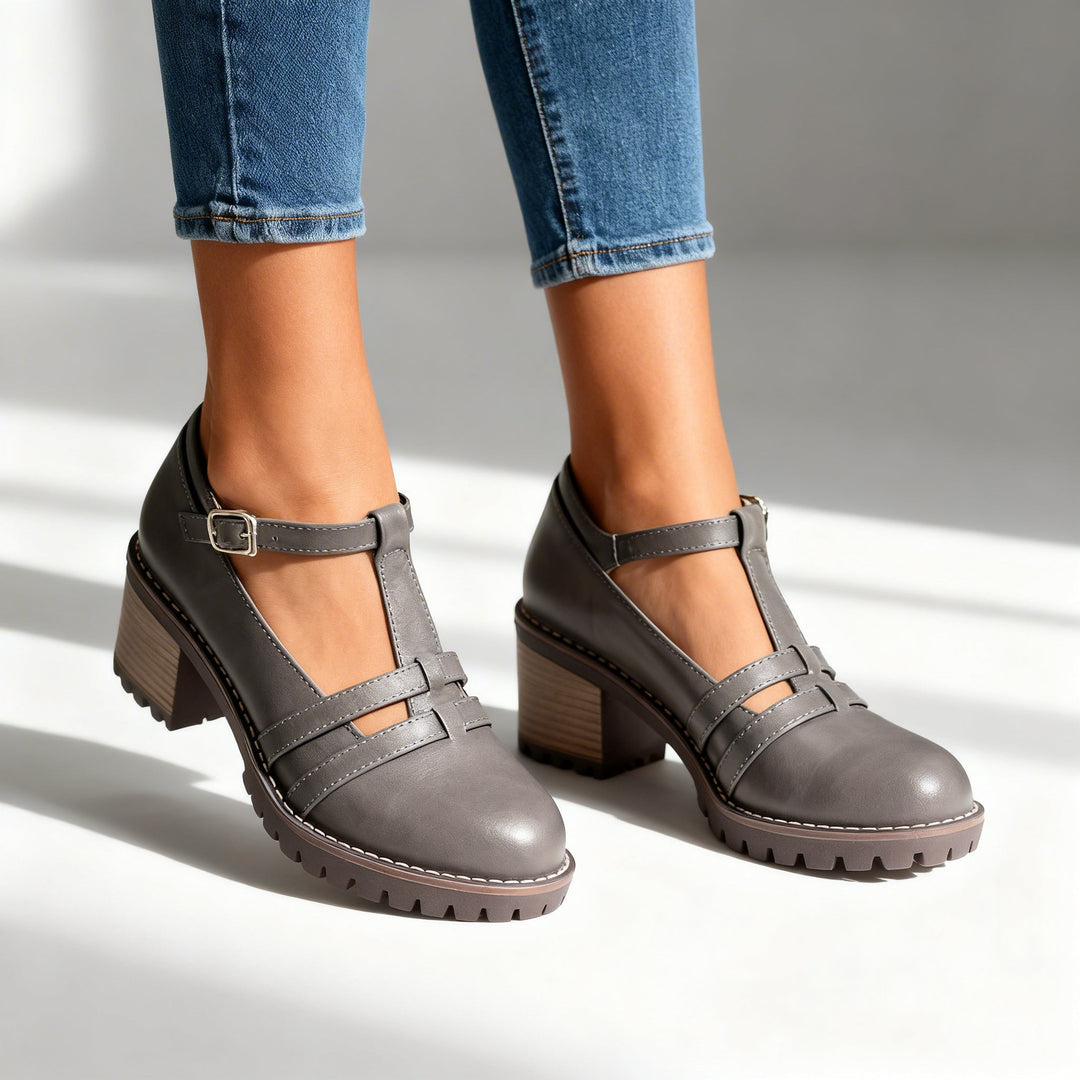 Romy | Women's Loafers T-Strap Block Heel Retro Chic Style 5