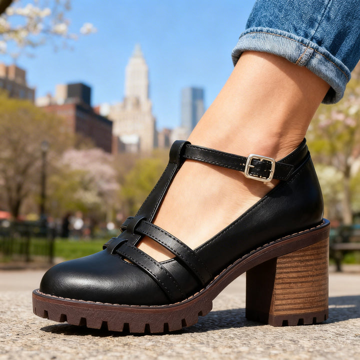 Romy | Women's Loafers T-Strap Block Heel Retro Chic Style 6