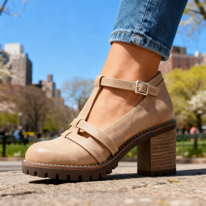 Romy | Women's Loafers T-Strap Block Heel Retro Chic Style 7