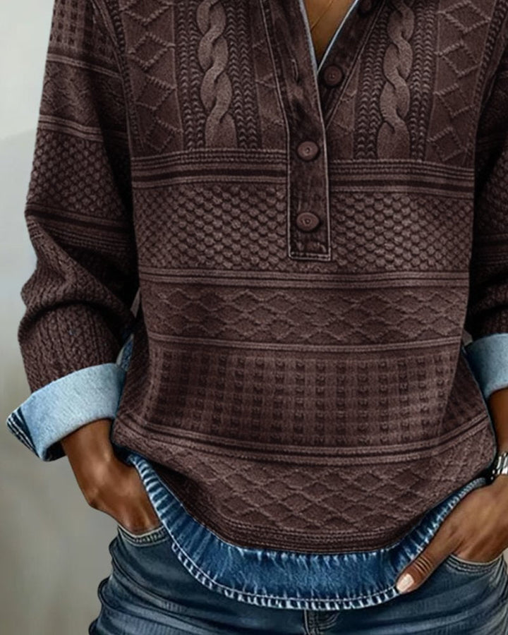 Rosa | Comfortable Half-Button Cable Knit Sweater 7
