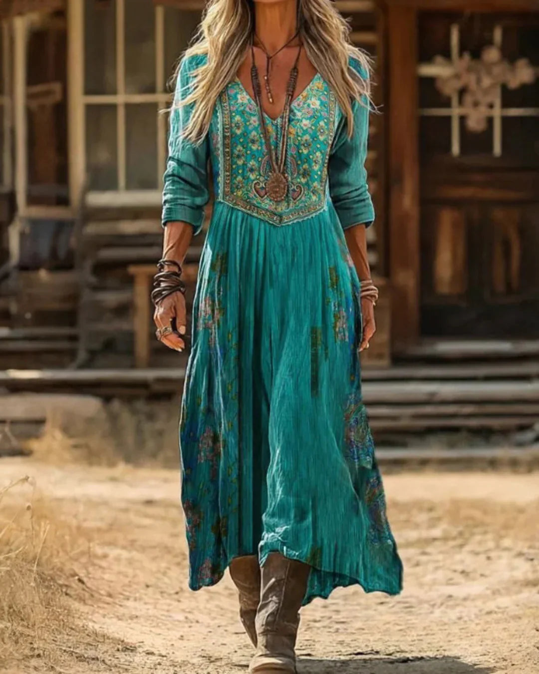 Ruby | Elegant Embroidered V-Neck Bohemian Maxi Dress 0