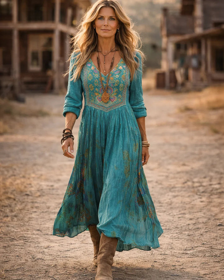 Ruby | Elegant Embroidered V-Neck Bohemian Maxi Dress 1
