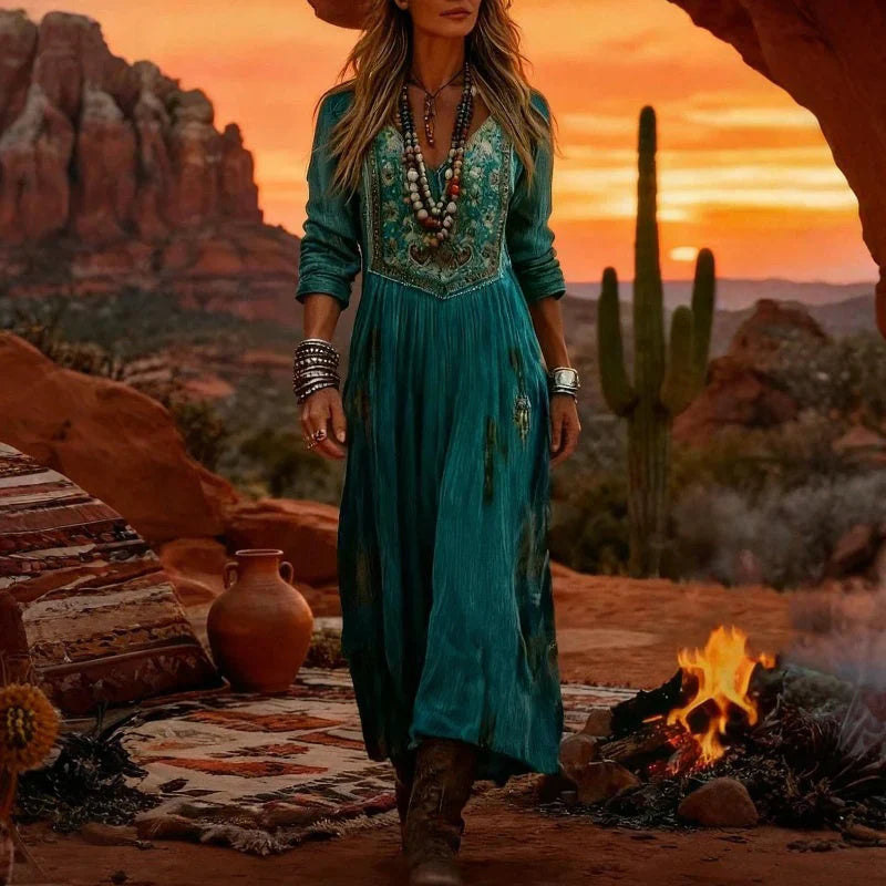 Ruby | Elegant Embroidered V-Neck Bohemian Maxi Dress 4