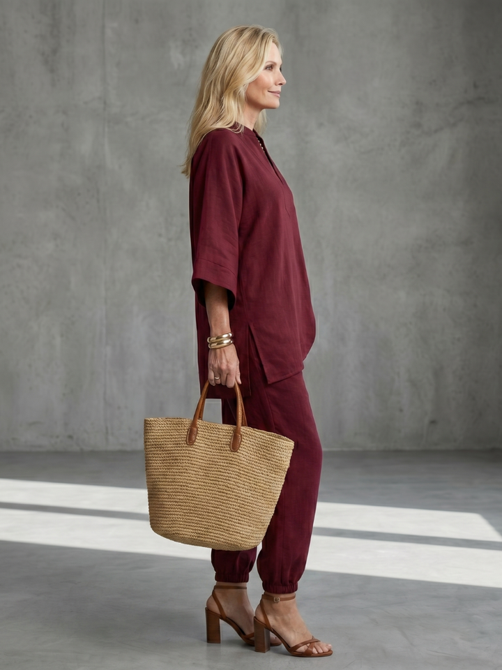 Sarah | Lightweight V-Neck Tunic & Ruffled Trouser Set 1