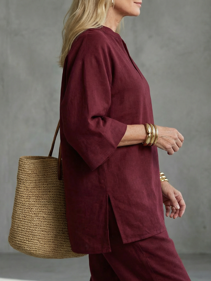 Sarah | Lightweight V-Neck Tunic & Ruffled Trouser Set 2