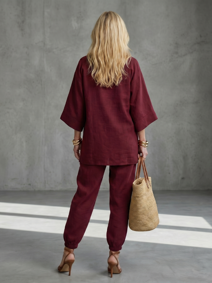 Sarah | Lightweight V-Neck Tunic & Ruffled Trouser Set 3