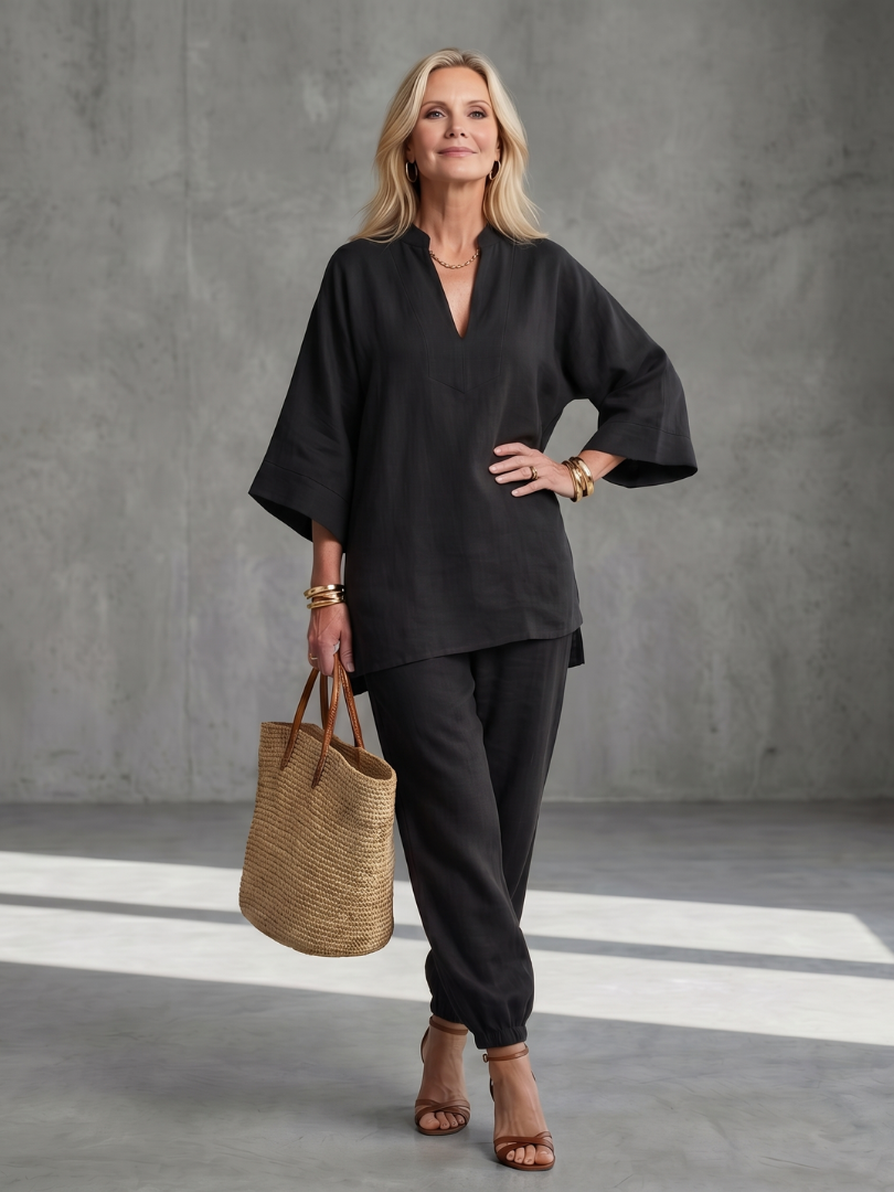 Sarah | Lightweight V-Neck Tunic & Ruffled Trouser Set 4