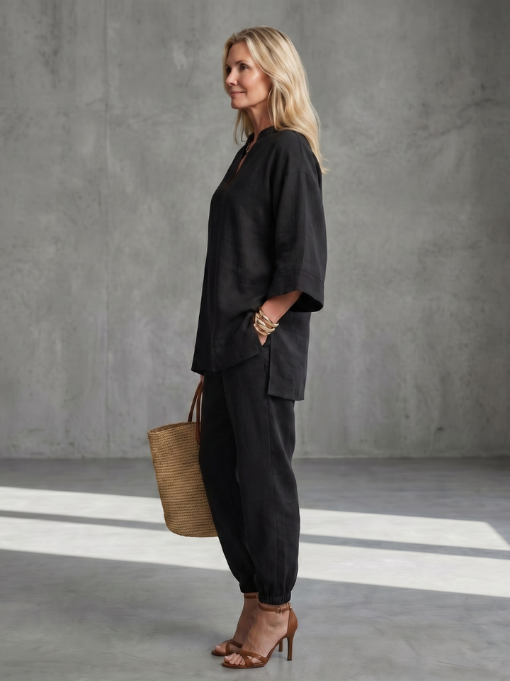 Sarah | Lightweight V-Neck Tunic & Ruffled Trouser Set 5
