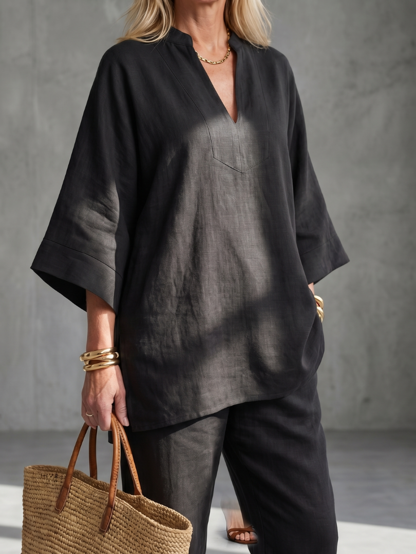 Sarah | Lightweight V-Neck Tunic & Ruffled Trouser Set 6