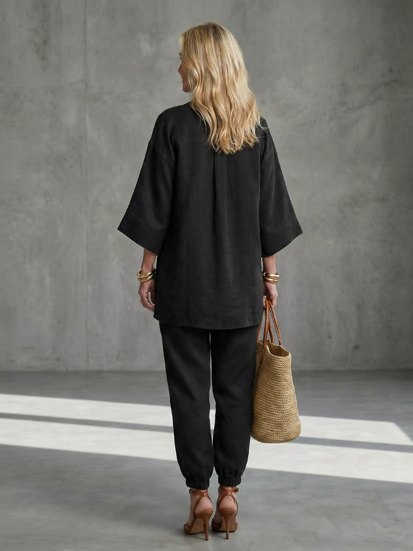 Sarah | Lightweight V-Neck Tunic & Ruffled Trouser Set 7