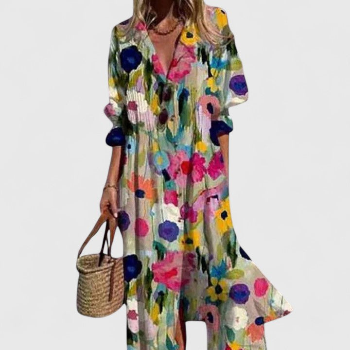 Sarah | Vibrant Floral Boho-Chic Maxi Dress For Summer 2