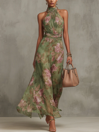 Sarina | Elegante abito lungo floreale con scollo all'americana