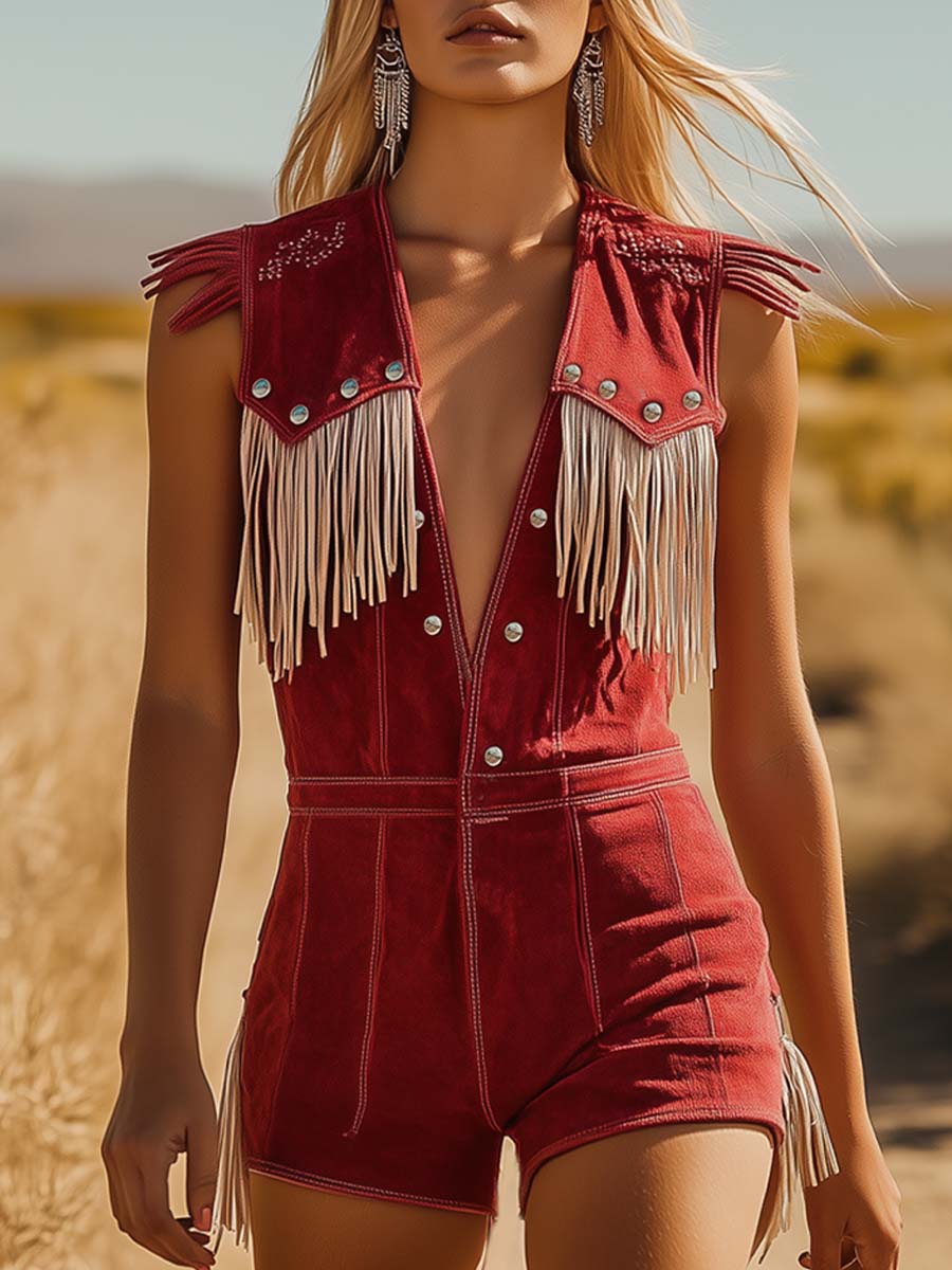 Scarlett | Bold and Dynamic Western Fringe Shorts Jumpsuit 0