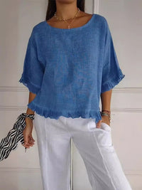 Claire | Blusa in misto lino con orlo sfrangiato