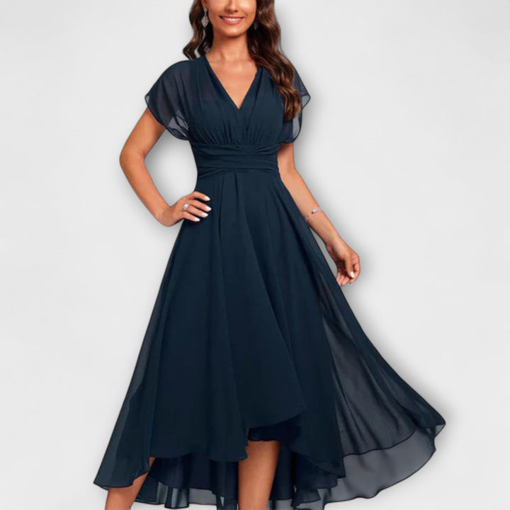 Seraphina | Elegant V-Neck Flutter Midi Dress 0