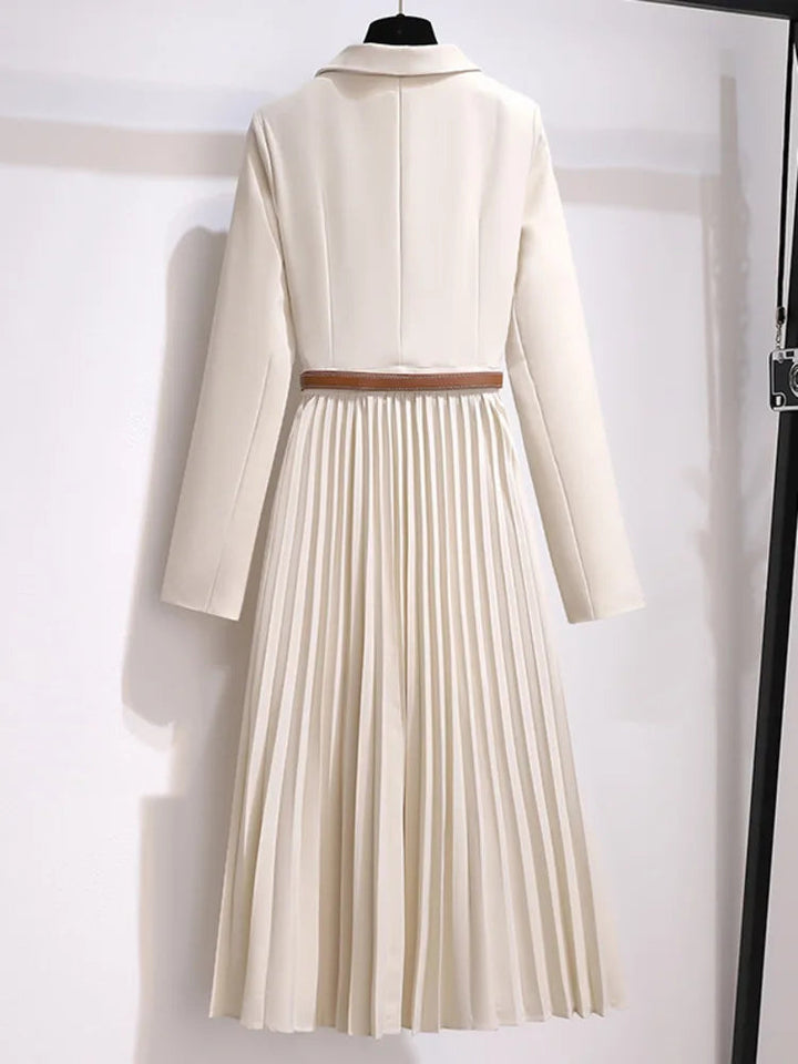 Shirley | Professional Belted Blazer Style Pleated Midi Dress 2