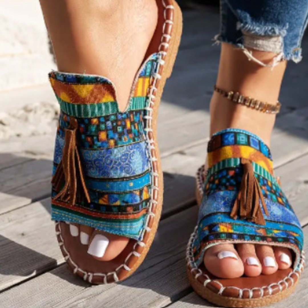 Sienna | Bohemian Open-Toe Slide Sandals with Tassel Detail 1