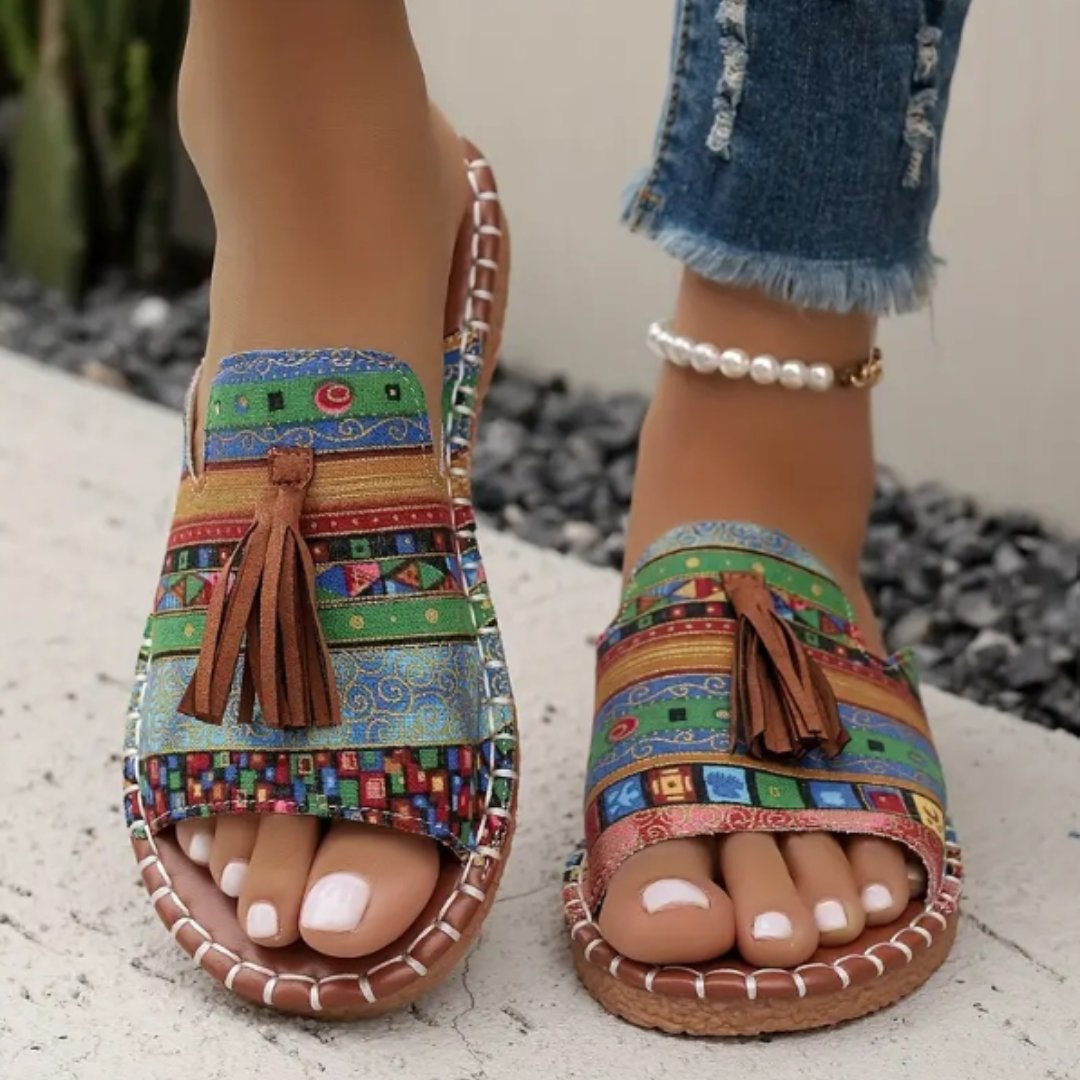 Sienna | Bohemian Open-Toe Slide Sandals with Tassel Detail 7