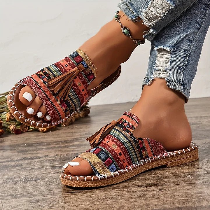 Sienna | Bohemian Open-Toe Slide Sandals with Tassel Detail 8
