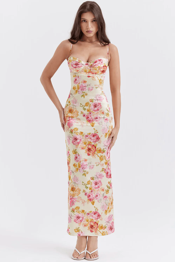 Sienna | Floral Dress Wedding Guest Summer Elegant Spaghetti Strap Fit 0