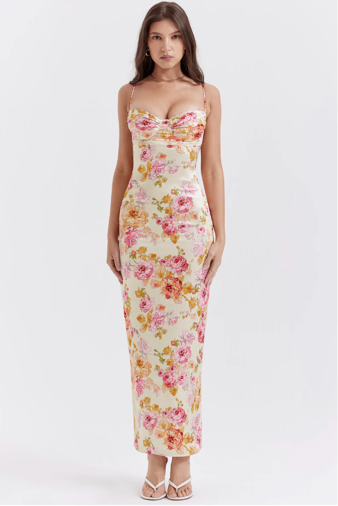 Sienna | Floral Dress Wedding Guest Summer Elegant Spaghetti Strap Fit 3