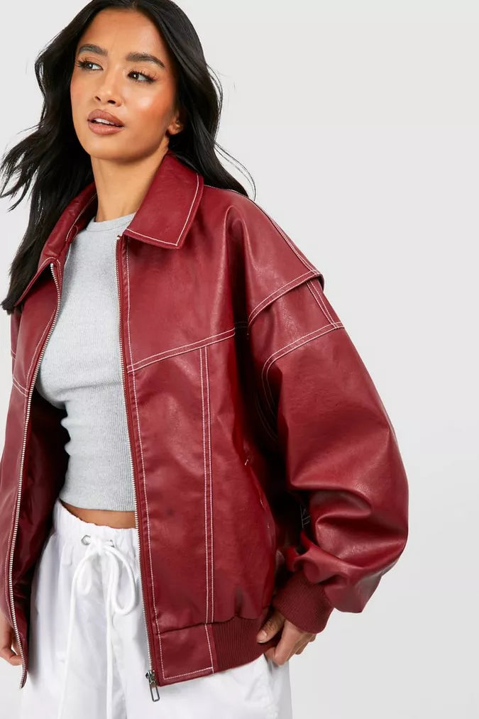 Sienna | Vibrant Oversized Vegan Leather Jacket 0