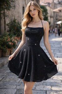 Livia | Miniabito donna glitter con collo all'americana