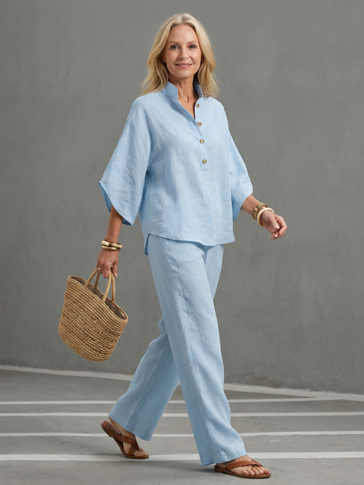 Sophia | Elegant Button-Front Tunic & Straight-Leg Trouser Set 0