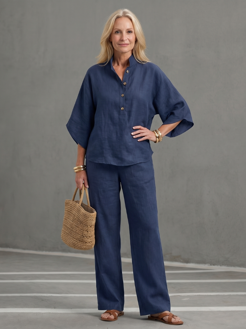 Sophia | Elegant Button-Front Tunic & Straight-Leg Trouser Set 4