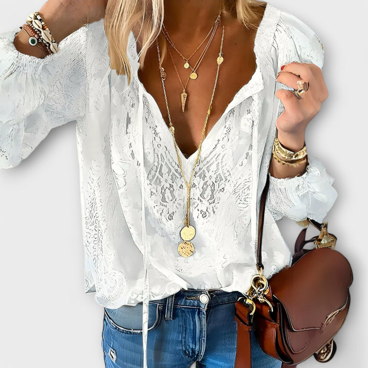 Sophia | Elegant V-Neck Long Sleeve Lace Blouse 0