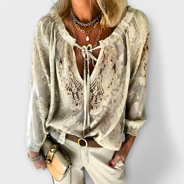 Sophia | Elegant V-Neck Long Sleeve Lace Blouse 2