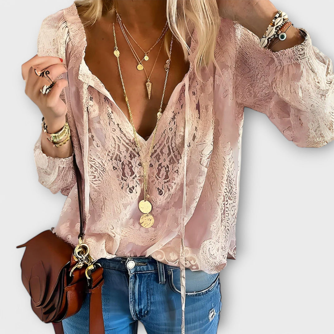 Sophia | Elegant V-Neck Long Sleeve Lace Blouse 3