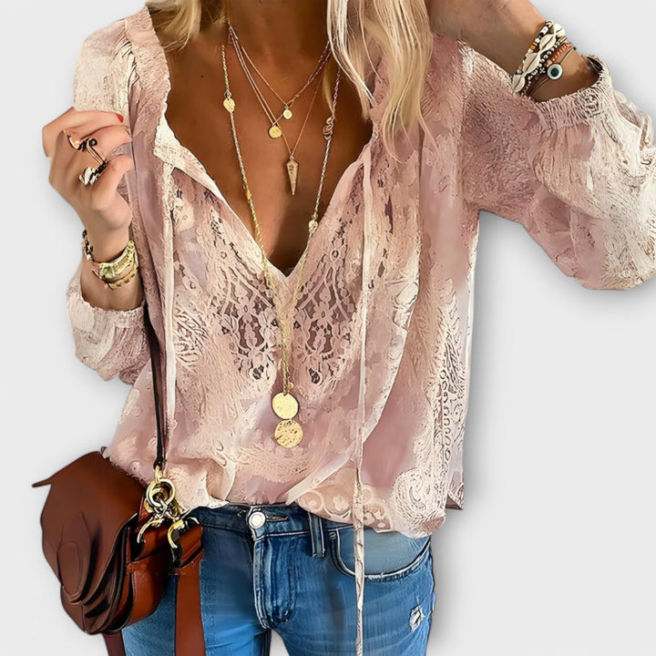 Sophia | Elegant V-Neck Long Sleeve Lace Blouse 3