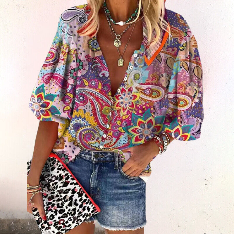 Sophia | Vibrant Botanical Printed Button-Up Blouse 1