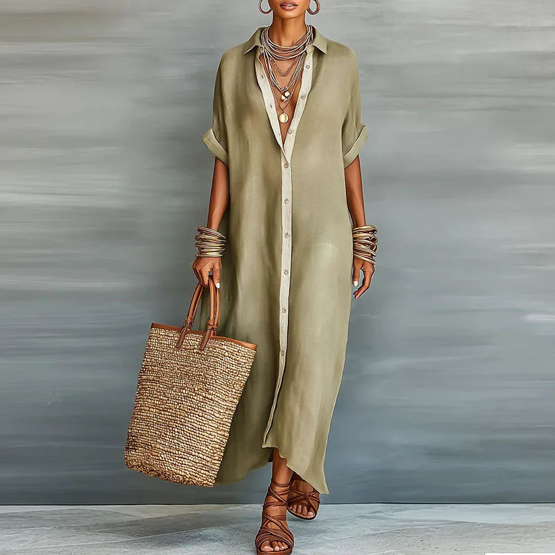 Sophie | Elegant Button-Down Maxi Shirt Dress 0