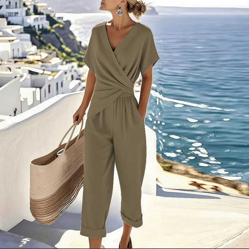 Sophie | Elegant Women's Two Piece Set with Wrap Top and Cropped Pants 2