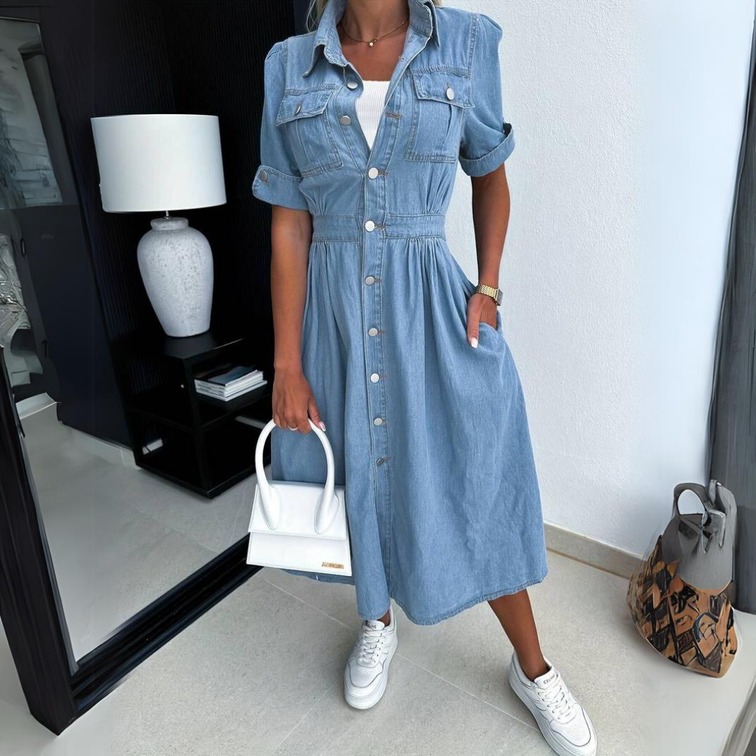 Sophie | Premium Button-Front Denim Midi Dress 1