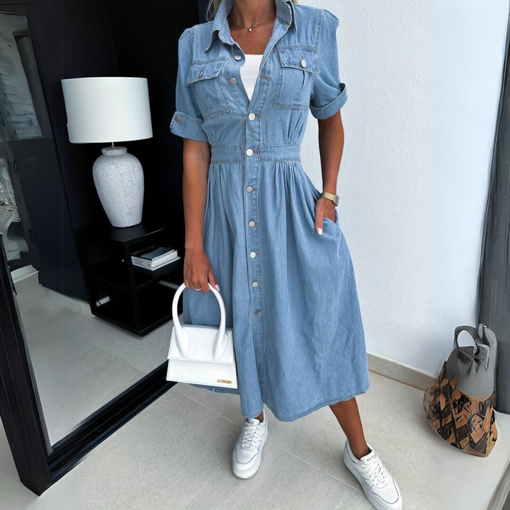 Sophie | Premium Button-Front Denim Midi Dress 1