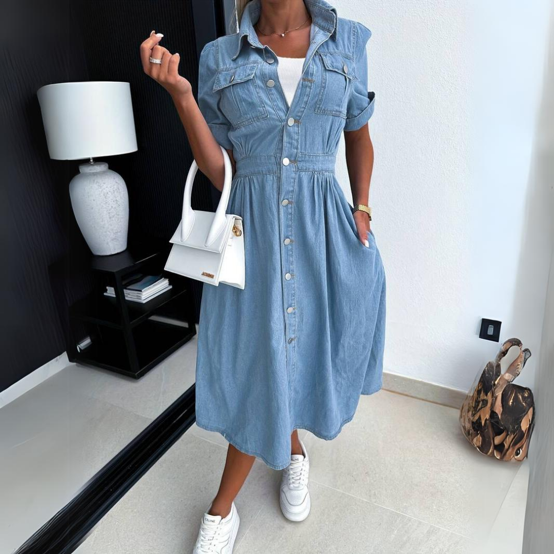 Sophie | Premium Button-Front Denim Midi Dress 2