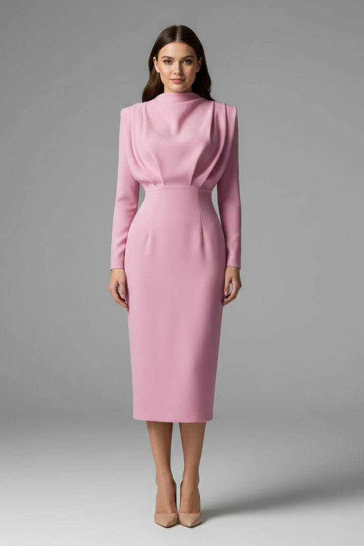 Susan | Elegant Mock Neck Long Sleeve Maxi Dress 0