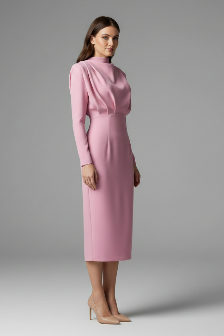 Susan | Elegant Mock Neck Long Sleeve Maxi Dress 2