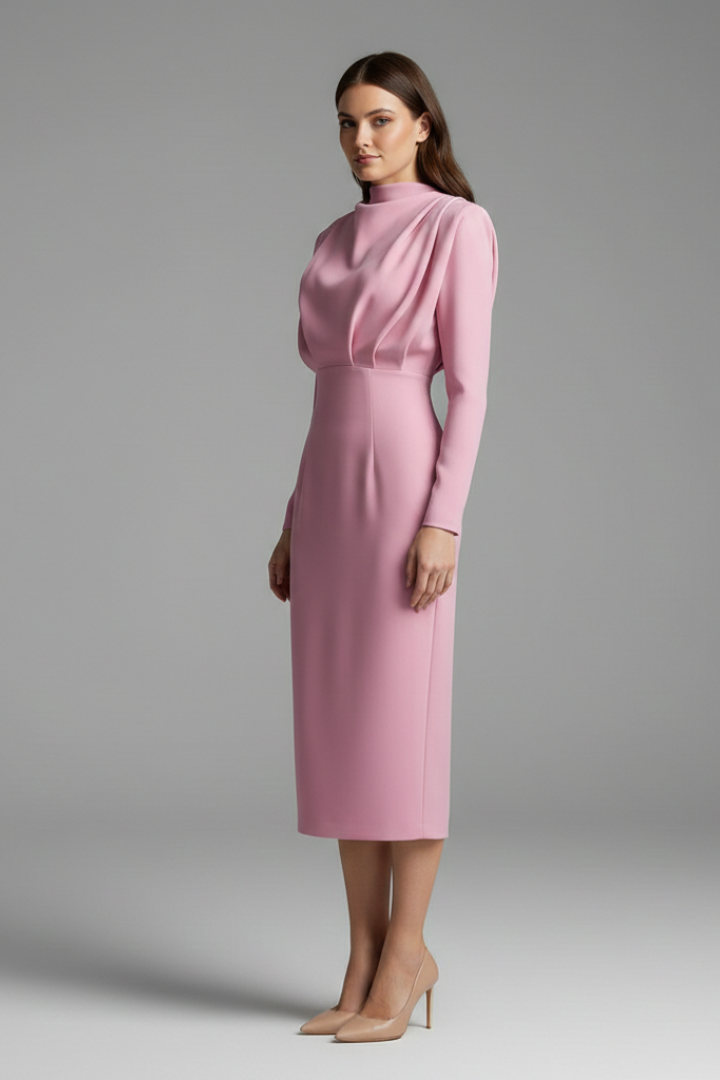 Susan | Elegant Mock Neck Long Sleeve Maxi Dress 4
