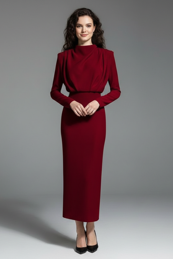 Susan | Elegant Mock Neck Long Sleeve Maxi Dress 5